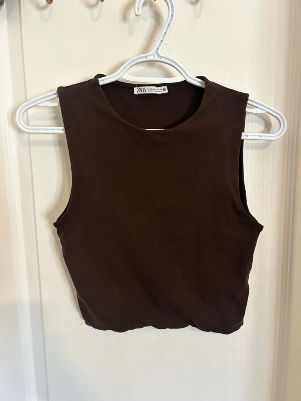 Zara Brown Sleeveless Cropped Tank Top - Picture 1 of 4